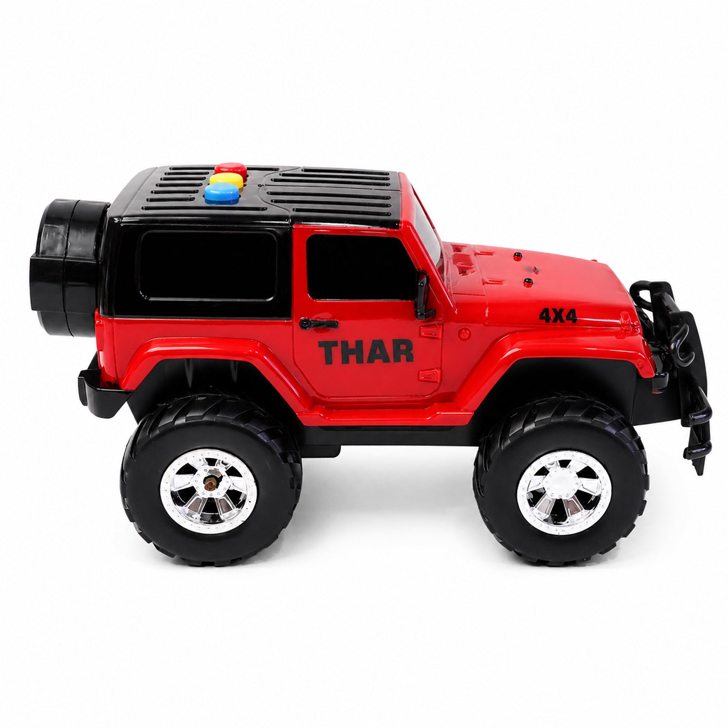 Kids' friction powered toy jeep driving on outdoor terrain