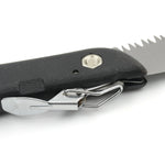 The compact folding handsaw with its protective sheath, easy to carry for camping.