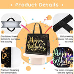 Side profile of reusable black birthday gift bag with gold star design