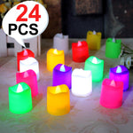 Several LED tea lights in a variety of colors, ready for home decoration.