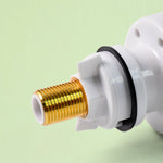 Side profile of electric water heater faucet illustrating compact design