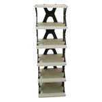 Lifestyle view of 6 layer shoe rack stand in home entryway