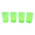 Reusable plastic tumblers filled with water, ready for serving.