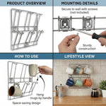 Side view of sturdy stainless steel wall-mounted mug rack