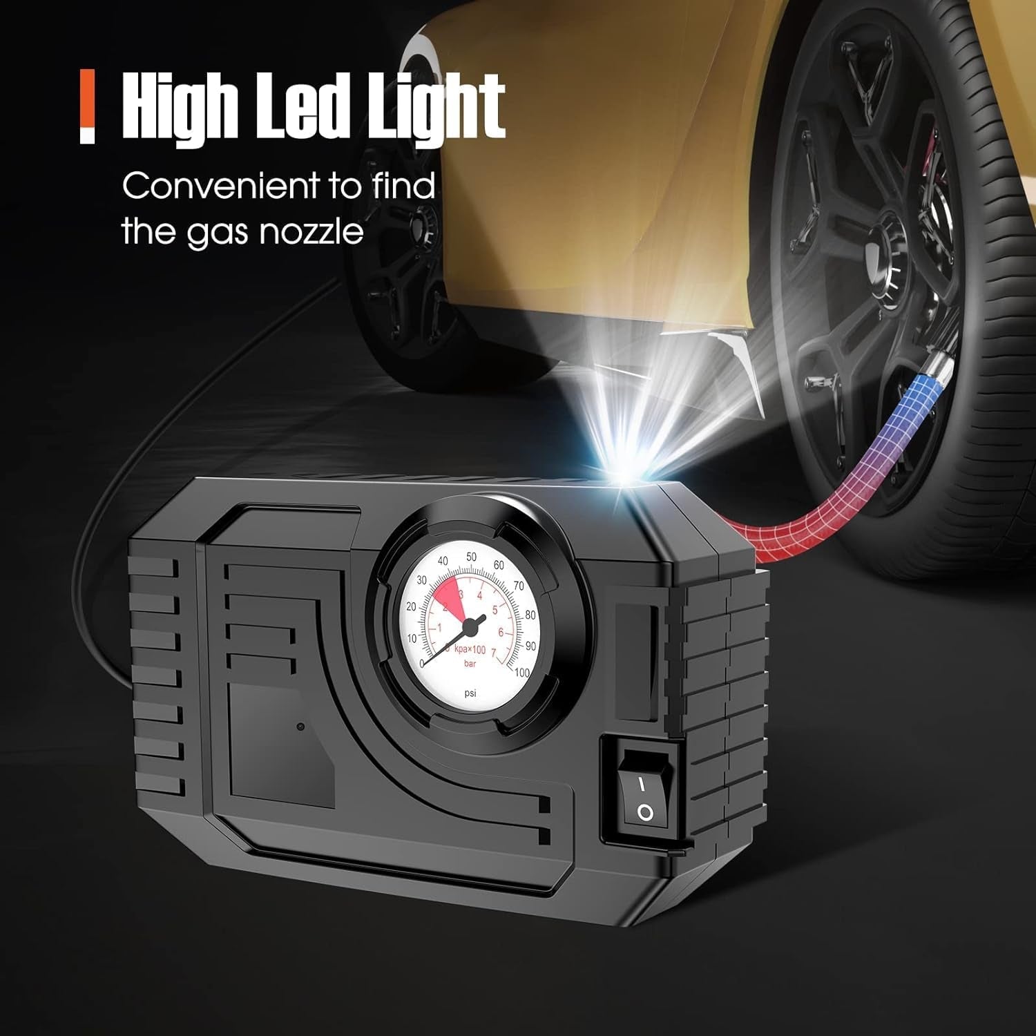 RaceVault portable tire inflator neatly stored in a car's boot for emergencies.