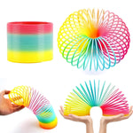 The Rainbow Slinky Toy fully extended, revealing all its vibrant spectrum of colours.