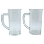 Close-up of transparent plastic drink mug with comfortable handle
