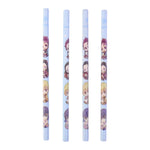 Side view of wooden pencil featuring colorful cartoon print design