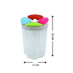 The 4 section storage container with a pink lid, ideal for kitchen organization.
