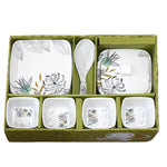Jiaqi plastic dinner set arranged elegantly on a table, showcasing its design.