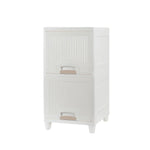 Versatile storage solution with two transparent drawers for easy item identification.