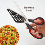 Ergonomic plastic handle of the Quickslice pizza cutter scissors.