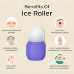 Angled view of the GlowForm purple ice roller, highlighting its ergonomic shape.