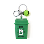 Green colored Trash Can Keychain novelty keyring made from durable plastic