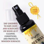 100 ML bottle of Beeswax Furniture Polish showcasing its natural wood and leather care benefits.