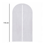 Dimensions of suit cover showing 118 cm size for long garments.