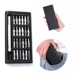 Inside view of the organised precision screwdriver kit with all 24 bits neatly arranged.