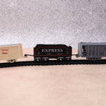 Close-up detail of battery operated toy train set components