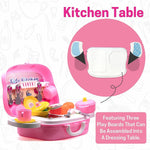 All 23 pieces of the kids kitchen play set neatly arranged for display
