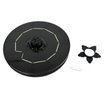 The solar panel and pump mechanism of the floating water fountain, highlighting its compact size.