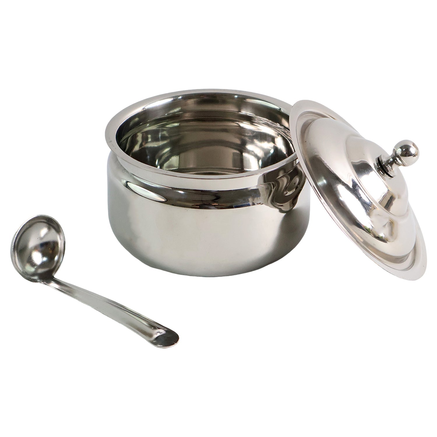 Elegant Stainless Steel Ghee Pot displayed in a modern kitchen setting.