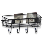 Full view of sturdy iron shower shelf rack with three levels