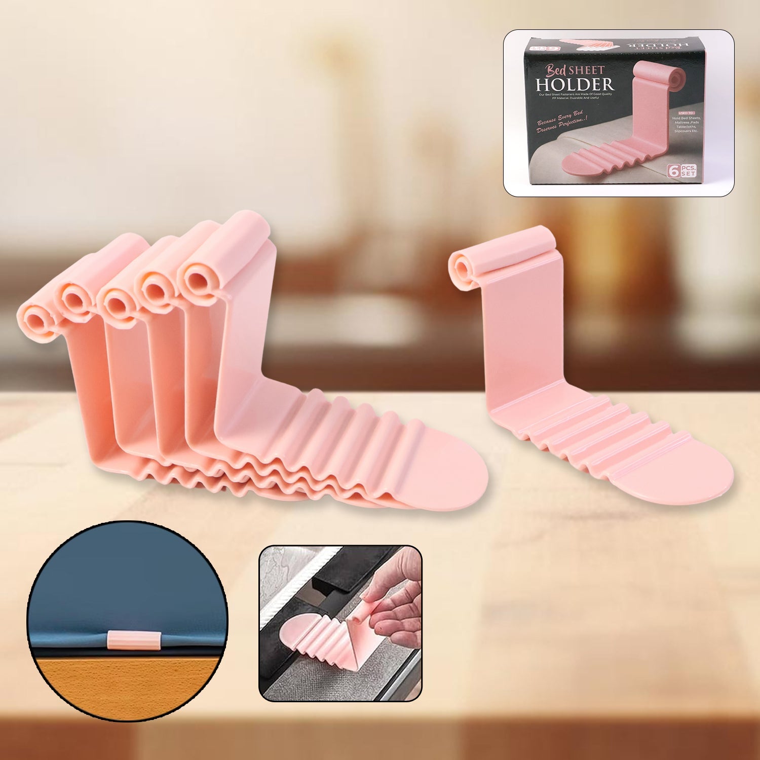 Universal bed sheet holder clip set securing mattress corner