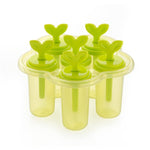 Top-down view of an ice candy maker with six slots.