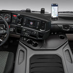 Car phone holder displaying the temporary parking number plate feature.