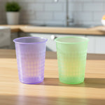 Front view of reusable plastic drinking glass 200 ML in mix colors