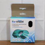Inflatable travel neck pillow packaged with user instructions