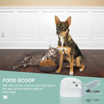 Spring-loaded sealing clip securing pet food bag to maintain freshness