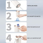 The automatic water dispenser demonstrating compatibility with various bottle sizes.