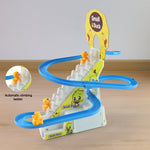 Duck climb stairs toy roller coaster front view with lights and music