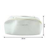 Interior details of travel makeup organizer with compartments for brushes and bottles