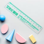 Transparent 15cm plastic scale featuring green Chinese characters on durable clear plastic