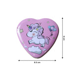 Side view of heart shaped unicorn print metal storage box