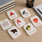 Early learner flashcard set showing colorful educational cards