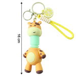 Side view of giraffe cartoon keychain with smooth finish