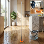 Spin mop with round microfiber head and bucket system for floor cleaning
