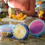 Flexible silicone stretch lids tightly covering bowl edges