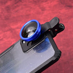 Closeup of wide-angle selfie lens with protective cover attached