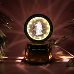 Golden base LED lamp with Radhe Krishna 3D figure inside crystal ball