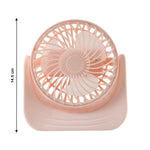 Front view of silent mini desk fan with protective grill design