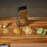 Versatile 5-sided stainless steel grater ideal for grating vegetables and fruits.