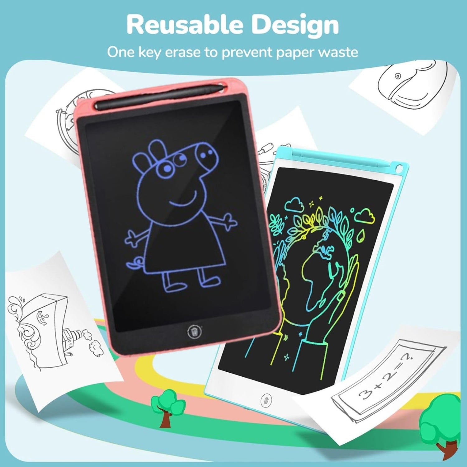 8.5-inch Kids LCD Writing Tablet with stylus on a clean white background.