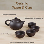 Black ceramic teapot featuring an ergonomic handle for comfortable pouring