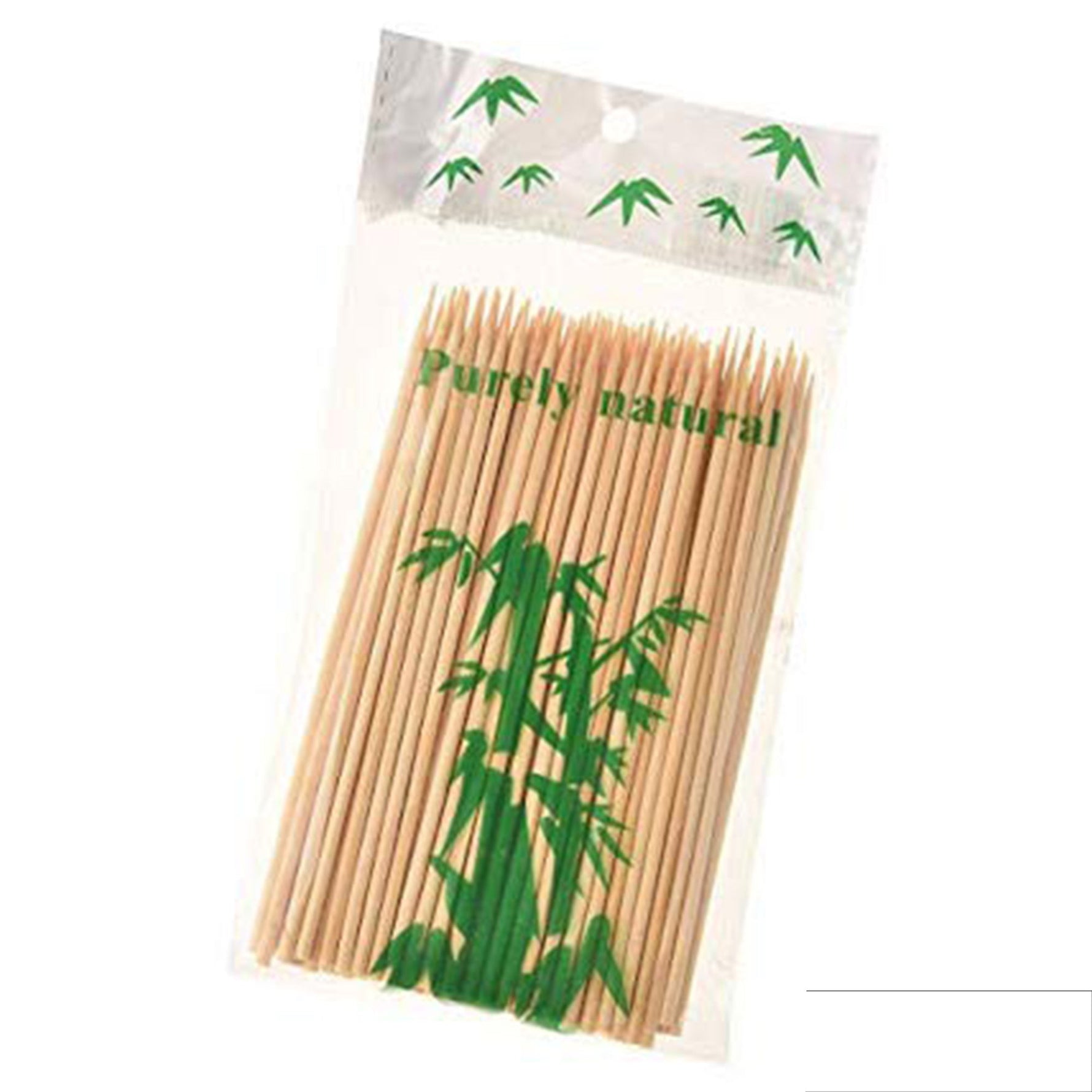 Pile of natural 15cm bamboo skewers ready for cooking.