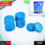 Pack of 10 blue automatic toilet cleaner tablets.