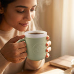Leather-textured coffee mug suitable for home and office use